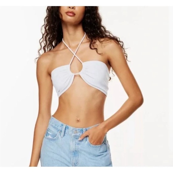 Aritzia Sunday Best White Convertable Tie Front Keyhole White Bandeau Top M - Picture 1 of 2